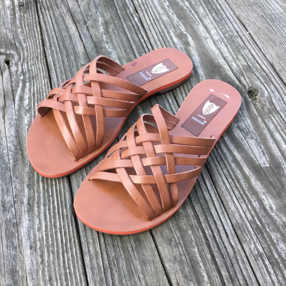 NWOT London Underground leather slip on sandals